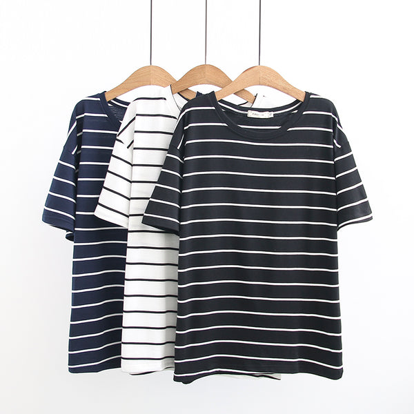 Plus Size Stripe Round Neck T Shirt (EXTRA BIG SIZE)