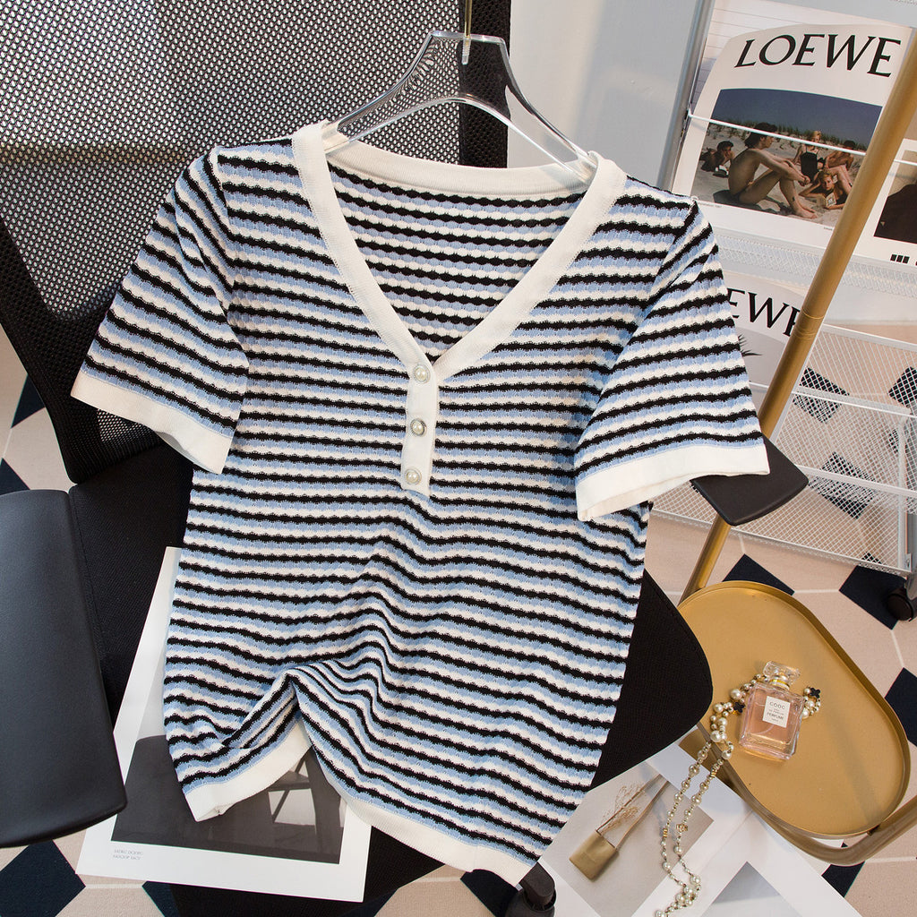 Plus Size Stripe V Neck Top