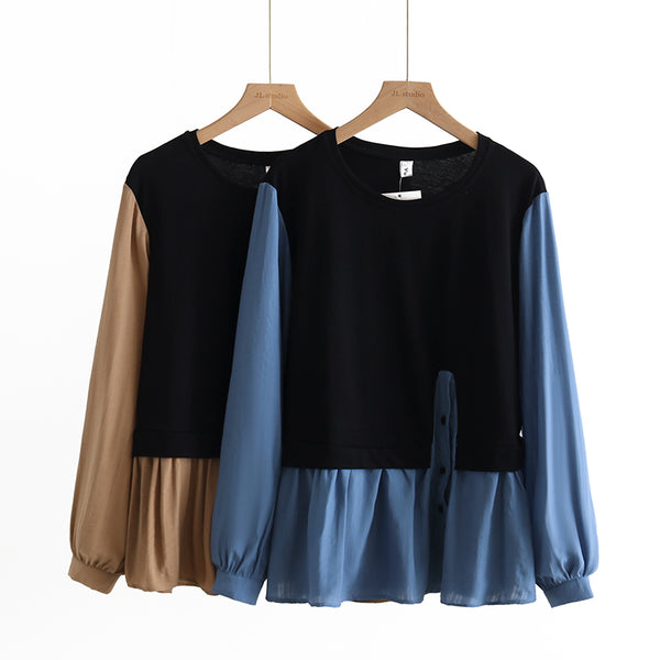 Plus Size Chiffon Layer Long Sleeve Top