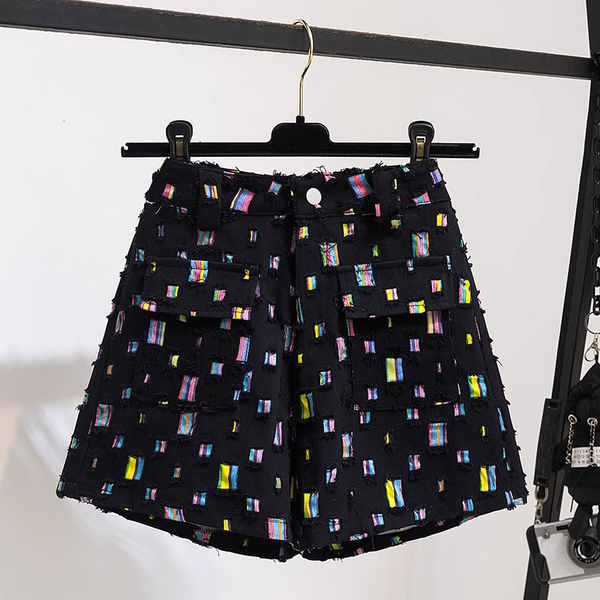 Plus Size Tweed Colouful A-Line Highwaist Shorts