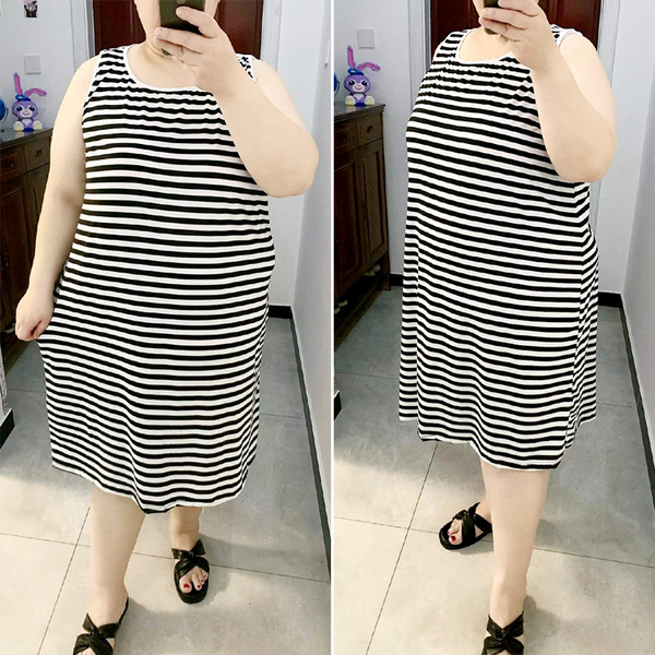 Plus Size U Neck Stripe Tank Dress (Extra Big Size)