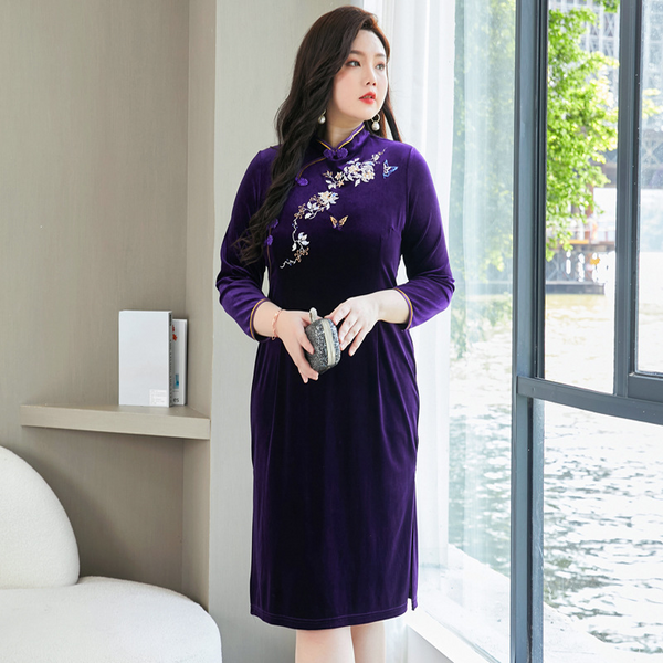 Plus Size Velvet Cheongsam Dress (EXTRA BIG SIZE)