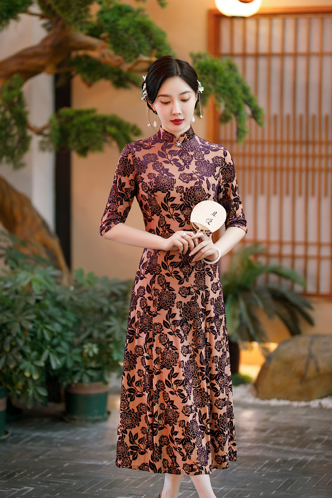 Plus Size Vintage Cheongsam Skater Dress Pluspreorder