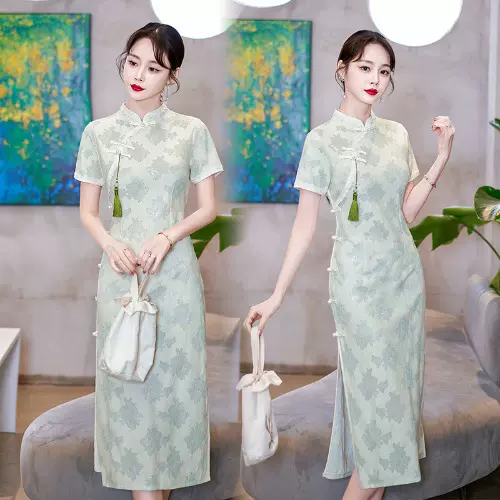 Plus Size Vintage Green Pencil Qipao Dress