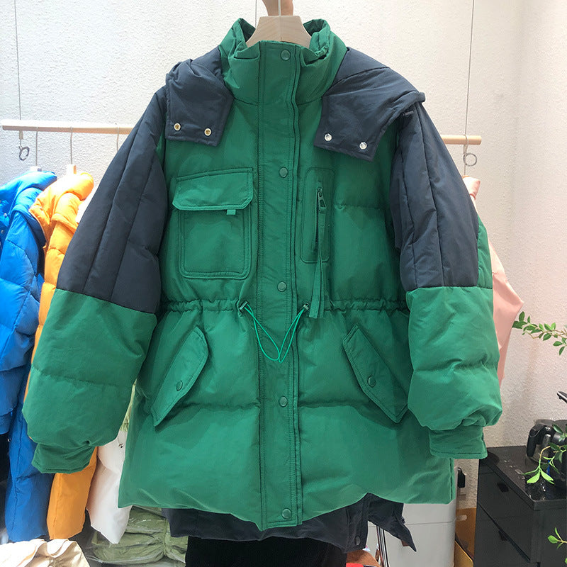 Plus Size Korean White Duck Down Colour Block Vintage Short Winter Jacket (EXTRA BIG SIZE)