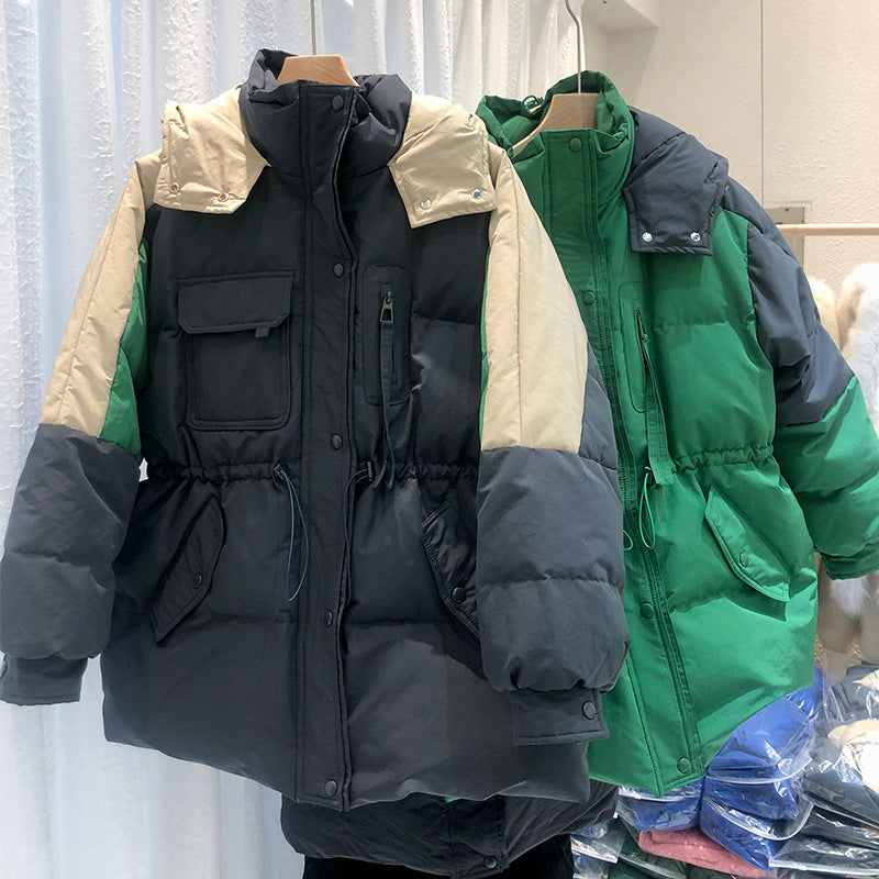 Plus Size Korean White Duck Down Colour Block Vintage Short Winter Jac ...