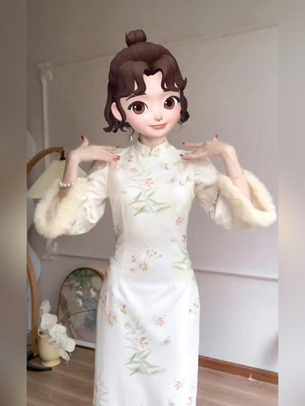 Plus Size White Feathery Qipao Dress