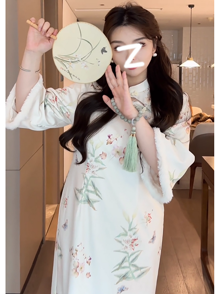 Plus Size White Floral Cheongsam Midi Dress – Pluspreorder