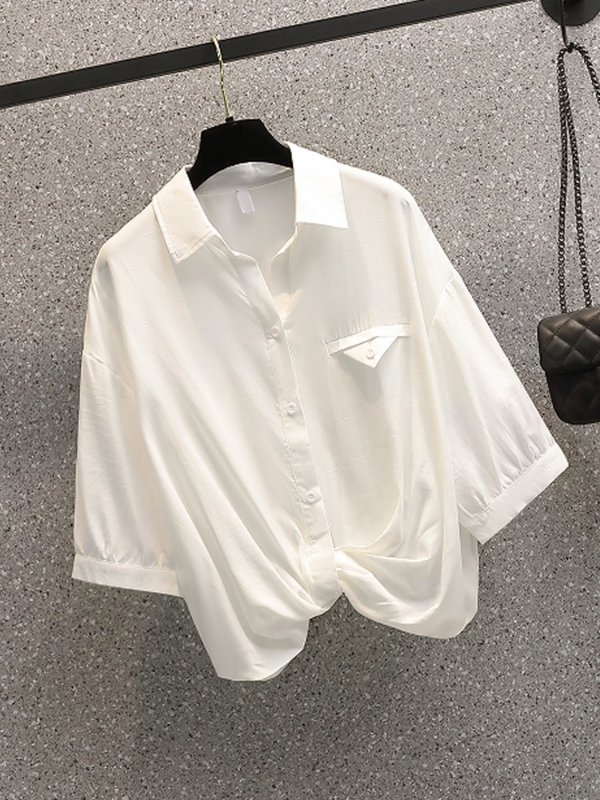 Plus Size White Twist Front Shirt Blouse