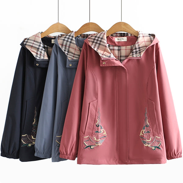 Plus Size Chinese Embroidery Windbreaker Jacket