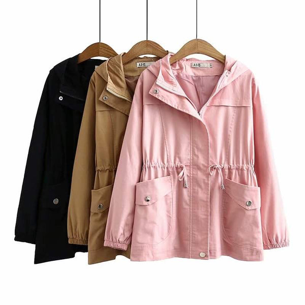 Plus Size Drawstring Windbreaker Jacket