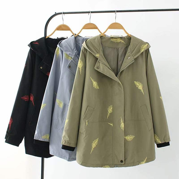 Plus Size Feather Windbreaker Jacket