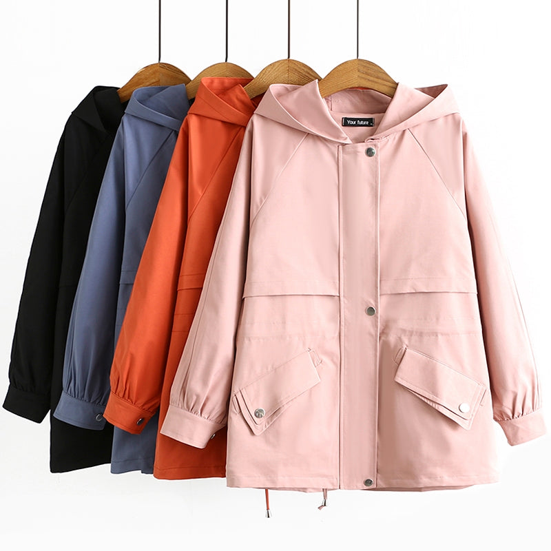 Plus Size Hooded Windbreaker Jacket