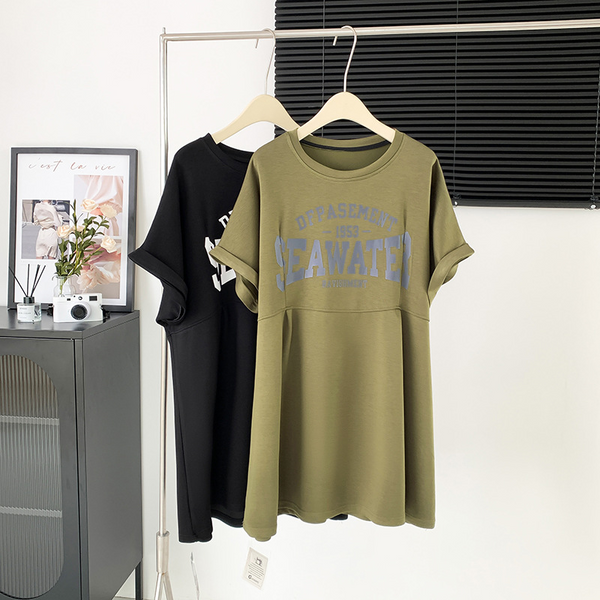 Plus Size Words Graphic Short Sleeve T Shirt Dress / Tunic (EXTRA BIG SIZE)