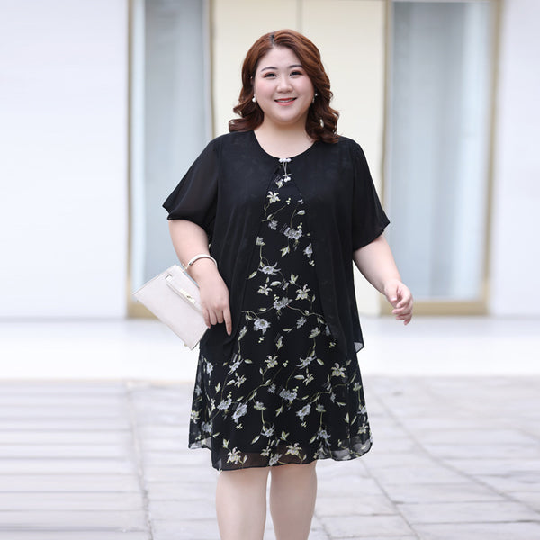 Plus Size Floral Chiffon Layer Dress