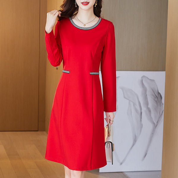 Plus Size Diamante Round Long Sleeve Dress