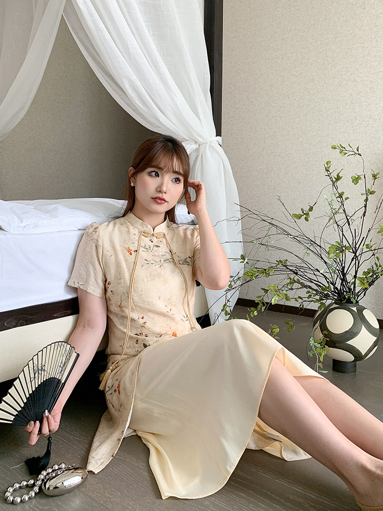 Plus Size Yellow Floral Modern Cheongsam Qipao Dress – Pluspreorder