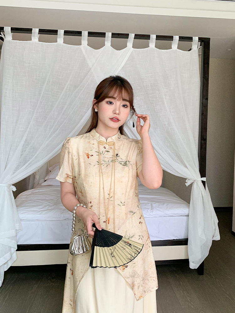 Plus Size Yellow Floral Modern Cheongsam Qipao Dress Pluspreorder