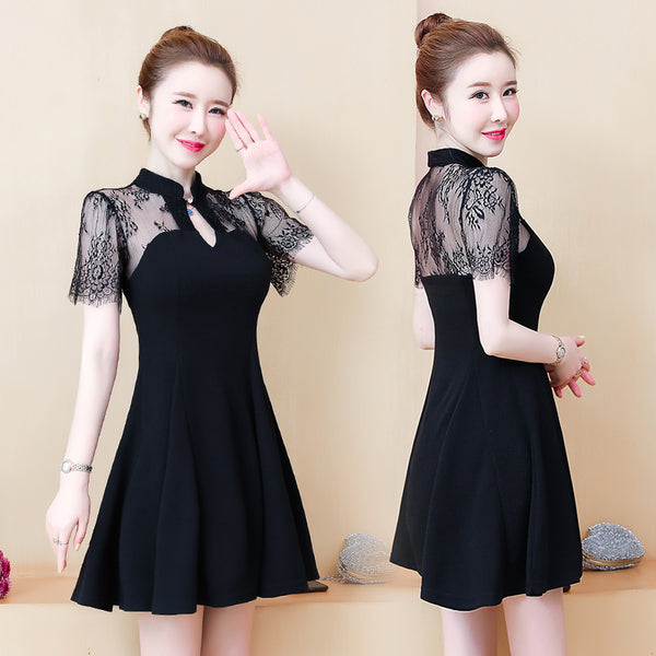 Plus Size Sexy Black Lace Oriental Dress