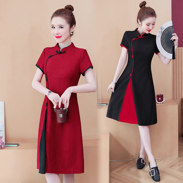 Plus Size Modern Red Black Cheongsam
