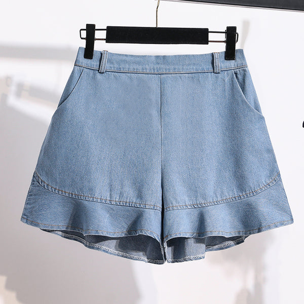 Plus Size Frill Denim Skorts