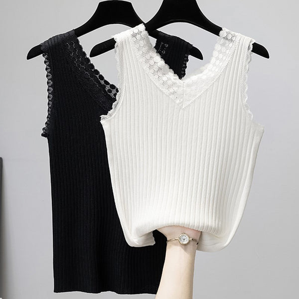 Plus Size Lace Ribbed Tank Top