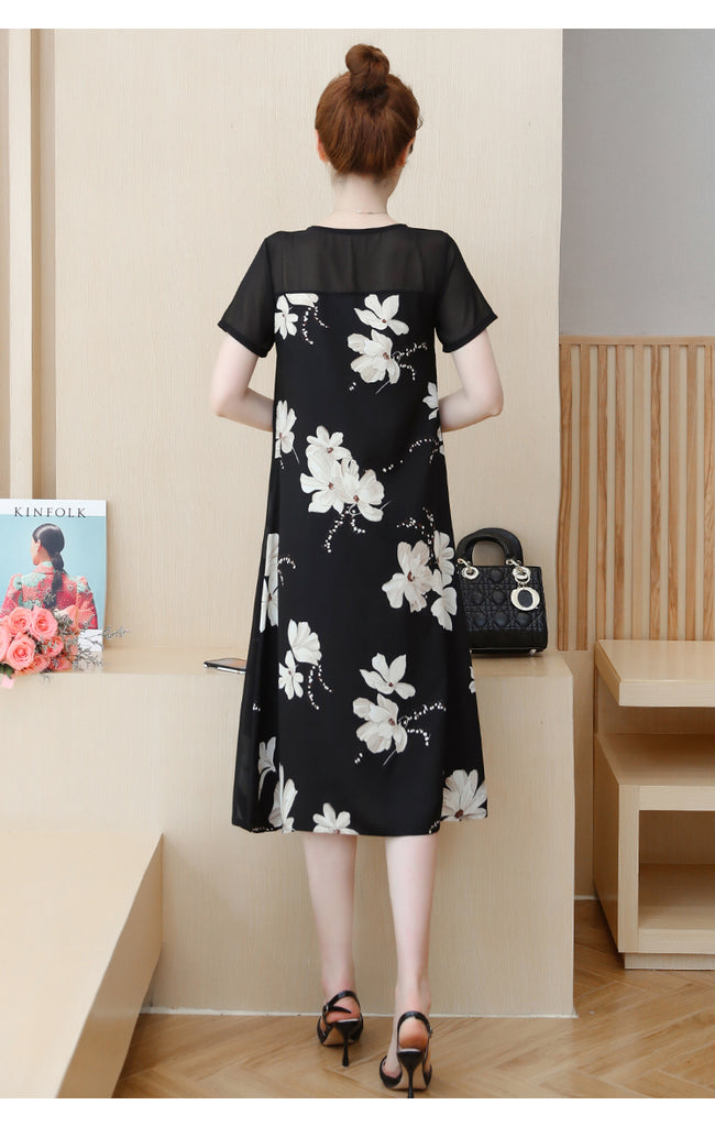 Plus Size Chiffon Floral Inner Layer Midi Dress – Pluspreorder