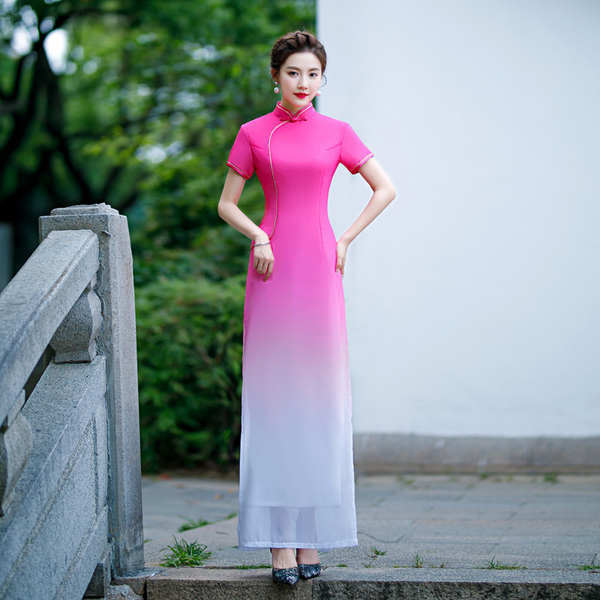 chinese maxi dress S-5Xl) Plus Size Ombre Cheongsam Chinese Maxi Dress – Pluspreorder