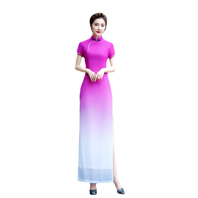 chinese dress ladies Red/Blue Modernized Chinese Long Sleeves A-Line Velvet Cheongsam Qipao Dress  – Oriental Me