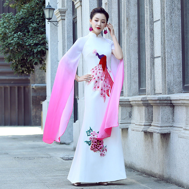 cheongsam maxi dress S-5Xl) Plus Size Pink Phoenix Ombre Cheongsam Maxi Dress With Extra L –  Pluspreorder