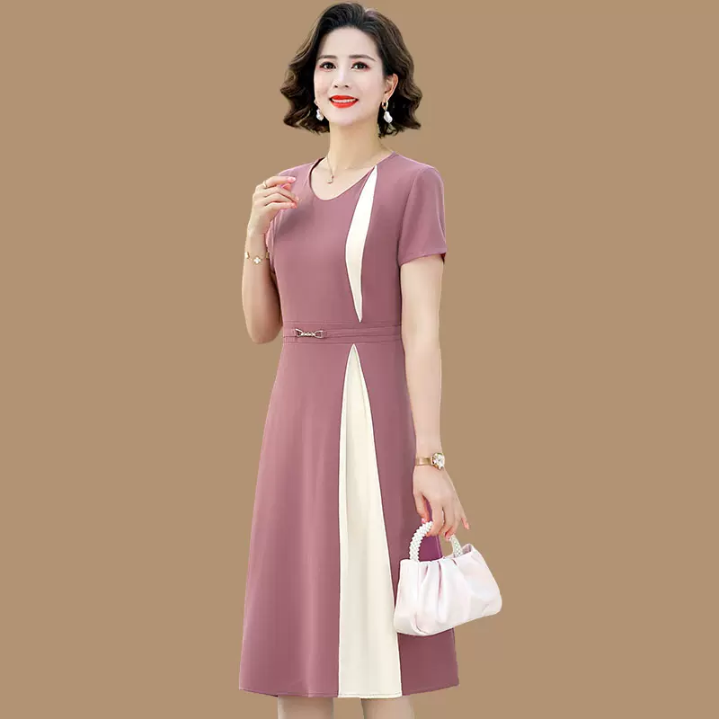 (XL-5XL) Plus Size Chiffon Colourblock Office Formal Dress