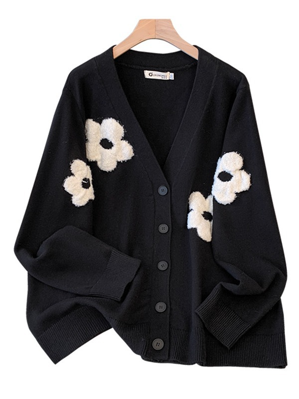 XL-5XL) Plus Size Flowers Art Deco Cardigan Sweater (EXTRA BIG