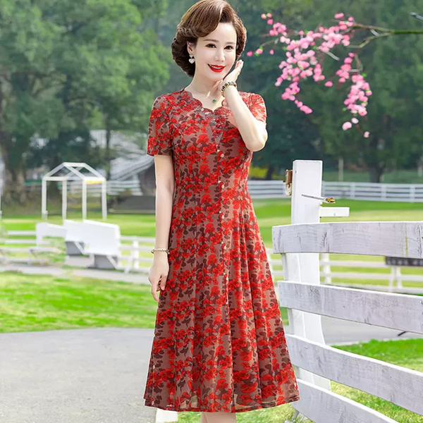 (XL-5XL) Plus Size Spring Floral Scallop Chiffon Dress