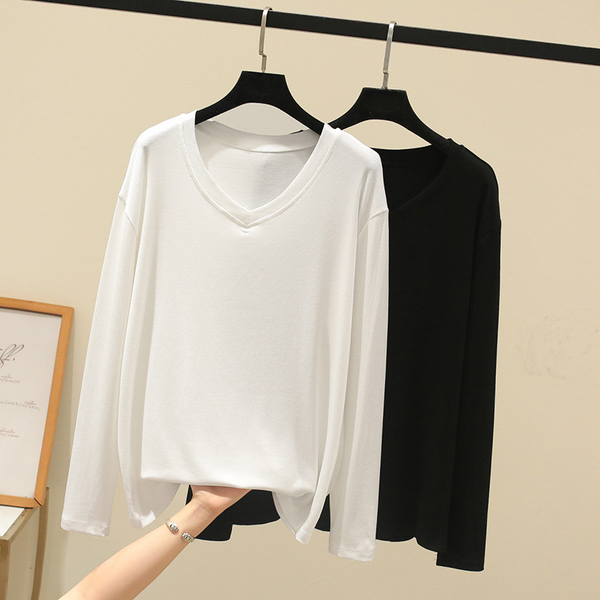(XL-5XL) Plus Size V Neck Long Sleeve T Shirt (Extra Big Size)
