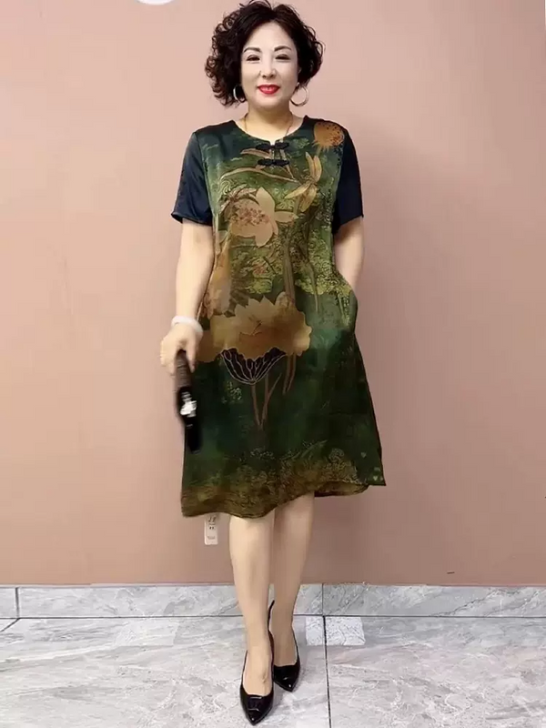 (XL-6XL) Plus Size Chinese Print Formal Dress