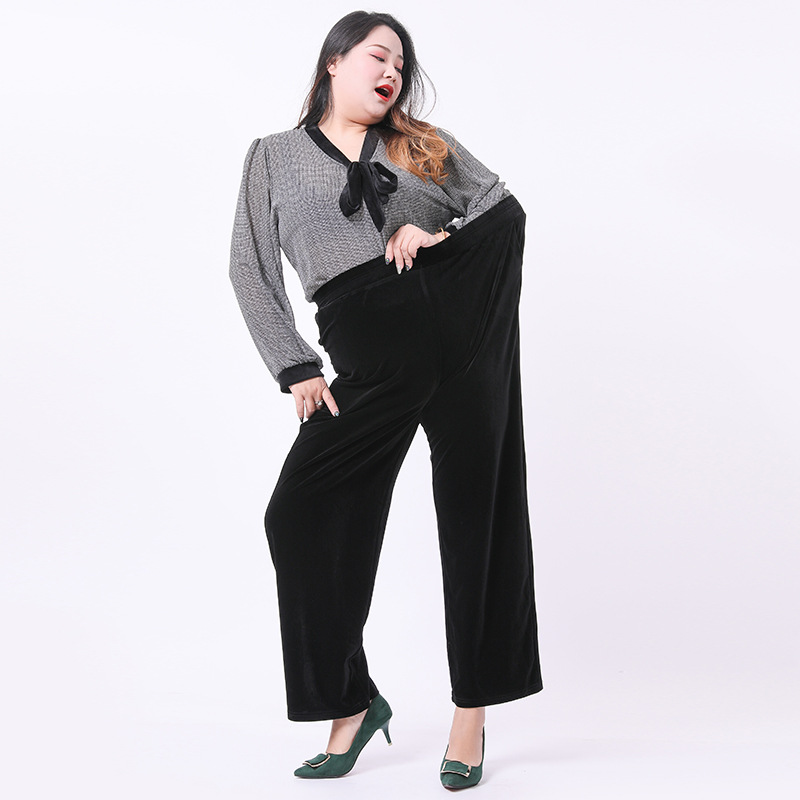 (XL-9XL) Plus Size Velvet Ribbed Wide Leg Long Pants (Extra Big Size)