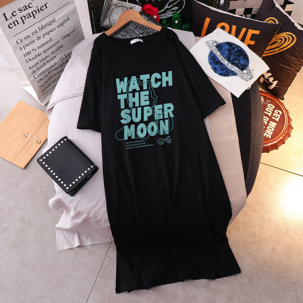 Plus Size Watch Super Moon Cotton T Shirt Midi Dress